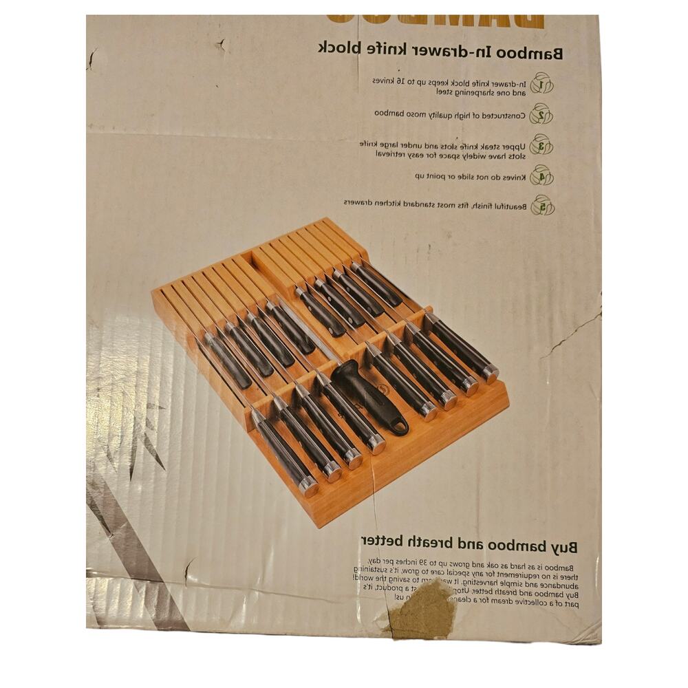 Utoplike Bamboo Knife Tray Holder- Knives Not Included New Open Box